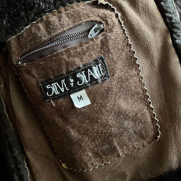 Vintage 80’s Steve & Searle Brown Sheepskin/Suede Leather Coat W/Black Shearling - Picture 7 of 8